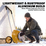 37" Extra-Wide Aluminum Snow Pusher with Wheels and Ergonomic Handle, Yellow