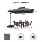 PURPLE LEAF Double Top Deluxe Solar Powered LED Square Patio Umbrella Offset Hanging Umbrella Outdoor Market Umbrella Garden Umbrella,300 x 300 cm,Grey