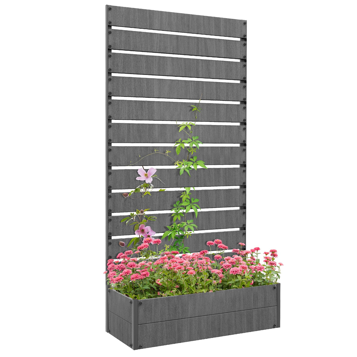 35.6" x 15" x 70.9" Raised Garden Bed with Trellis, Dark Grey