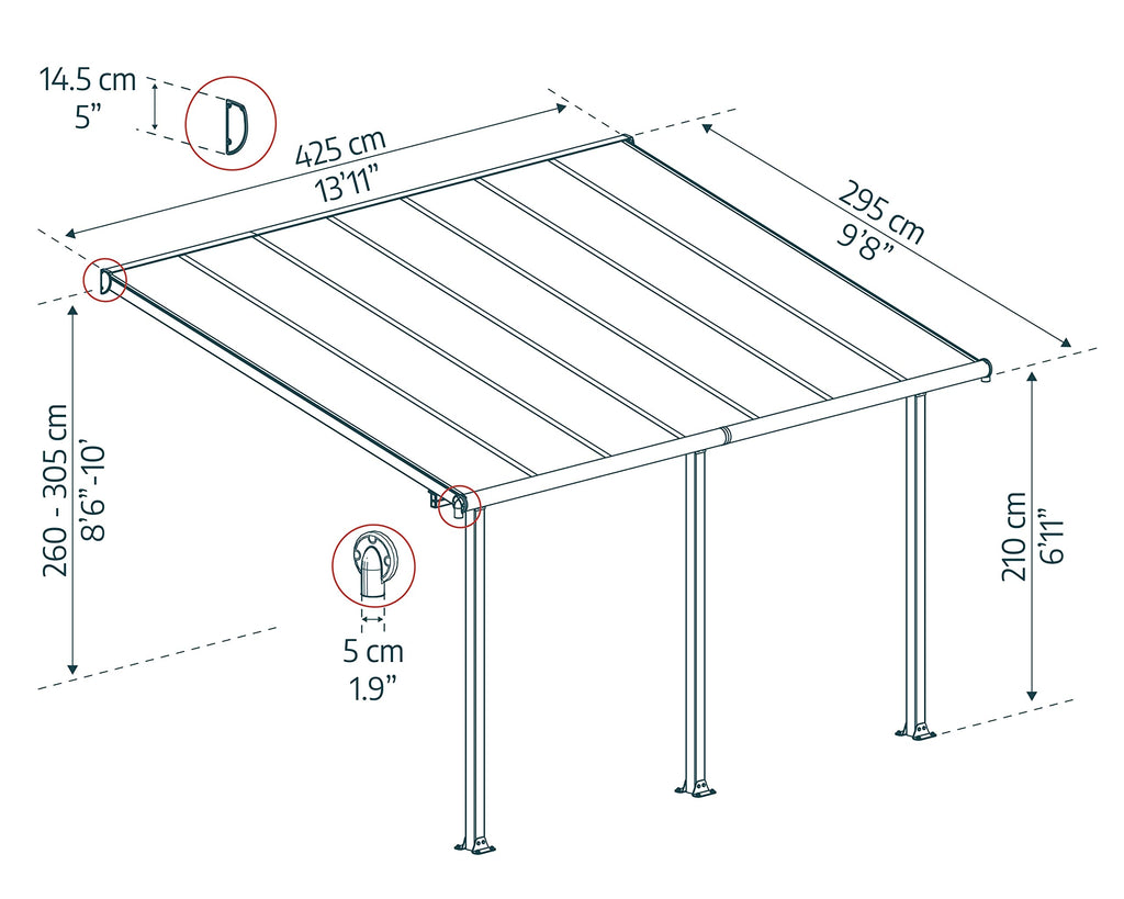 Palram OLYMPIA 3X4.25 GREY CLEAR PATIO COVER