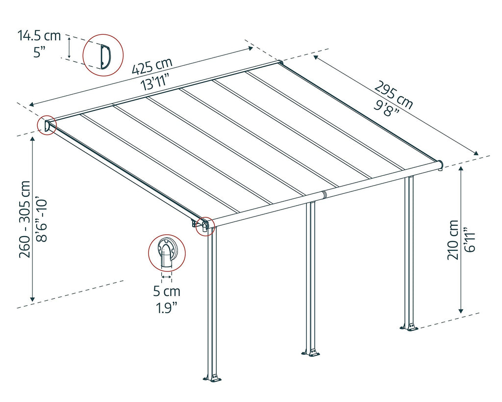 Palram OLYMPIA 3X4.25 GREY CLEAR PATIO COVER