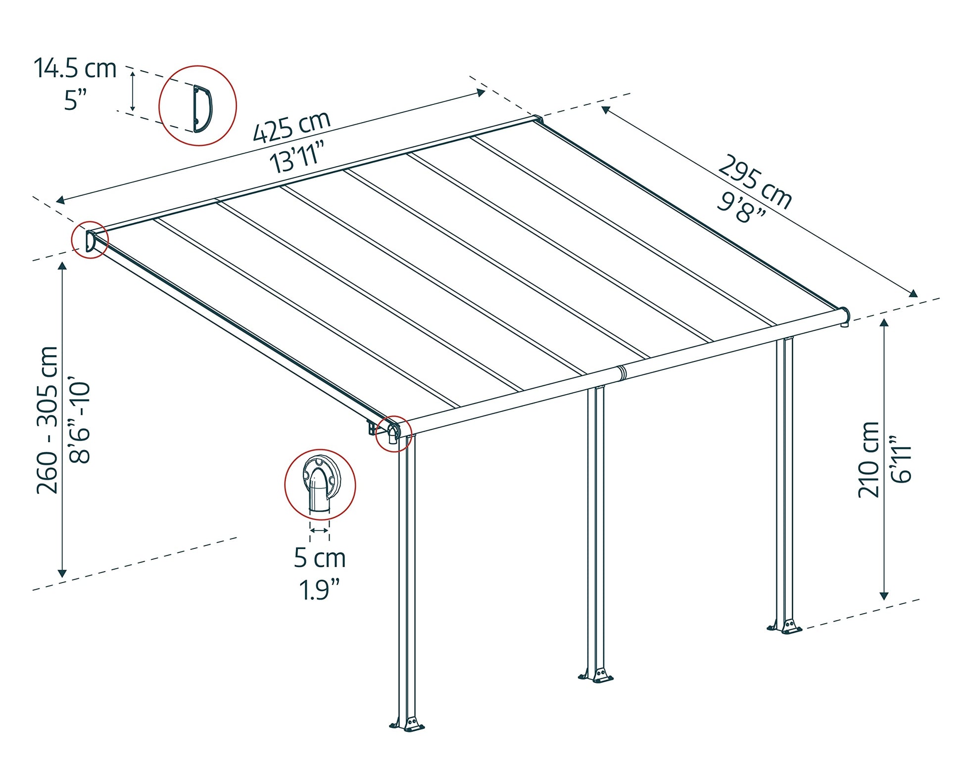 Palram OLYMPIA 3X4.25 GREY CLEAR PATIO COVER