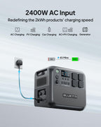 BLUETTI Portable Power Station AC200L, 2048Wh LiFePO4 Battery Backup, Expandable to 8192Wh w/ 4 2400W AC Outlets (3600W Power Lifting), Solar Generator for Camping, Home Use, Emergency