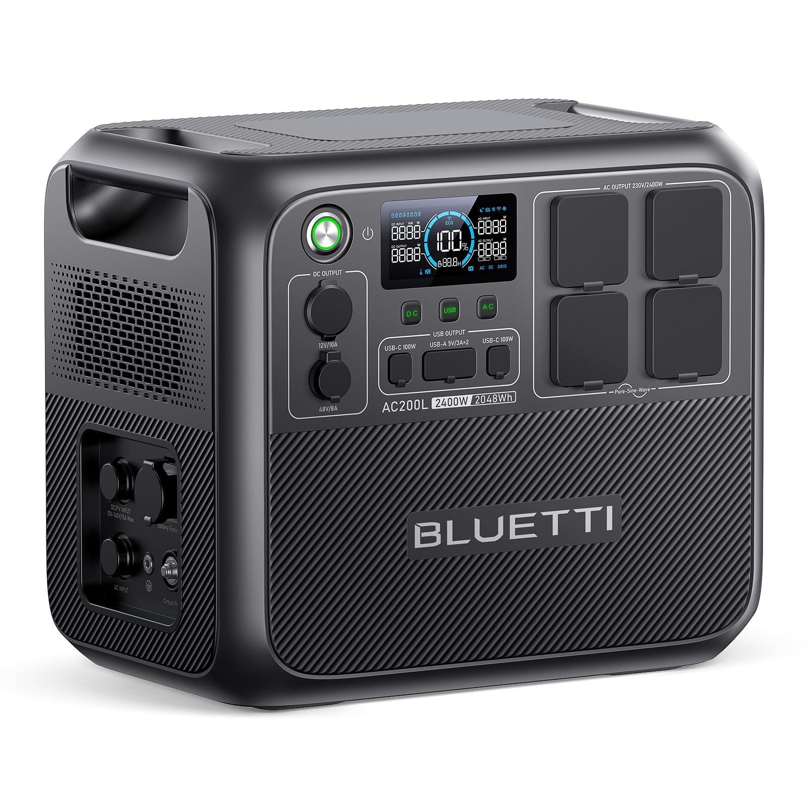 BLUETTI Portable Power Station AC200L, 2048Wh LiFePO4 Battery Backup, Expandable to 8192Wh w/ 4 2400W AC Outlets (3600W Power Lifting), Solar Generator for Camping, Home Use, Emergency