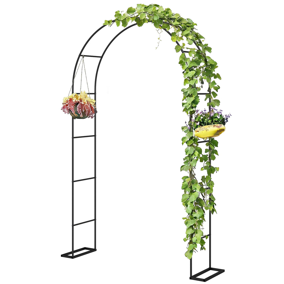 8 ft Steel Garden Arch Trellis with Base, Black