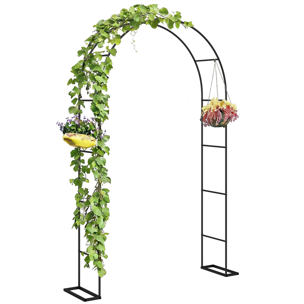 8 ft Steel Garden Arch Trellis with Base, Black