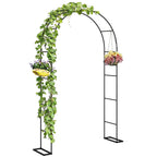 8 ft Steel Garden Arch Trellis with Base, Black