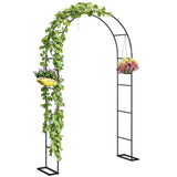 8 ft Steel Garden Arch Trellis with Base, Black