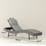 Rattan Sun Lounger with S-Shaped Seat and 5-Position Backrest, Light Grey
