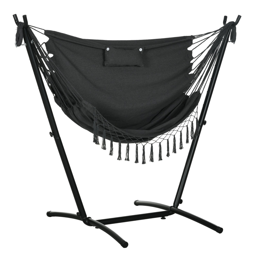Patio Hammock Chair with Stand, Headrest and Side Pocket, Dark Grey