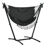 Patio Hammock Chair with Stand, Headrest and Side Pocket, Dark Grey