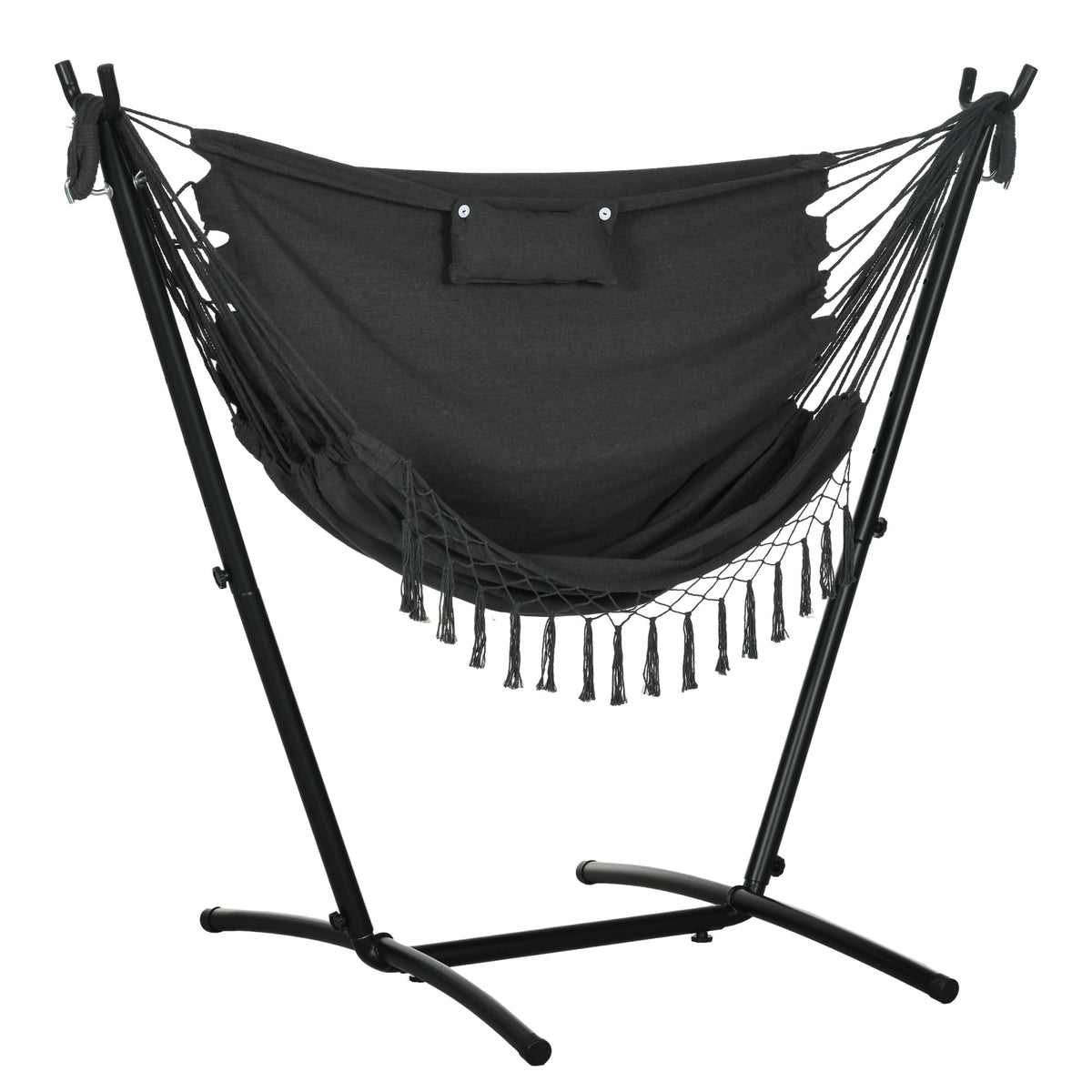 Patio Hammock Chair with Stand, Headrest and Side Pocket, Dark Grey