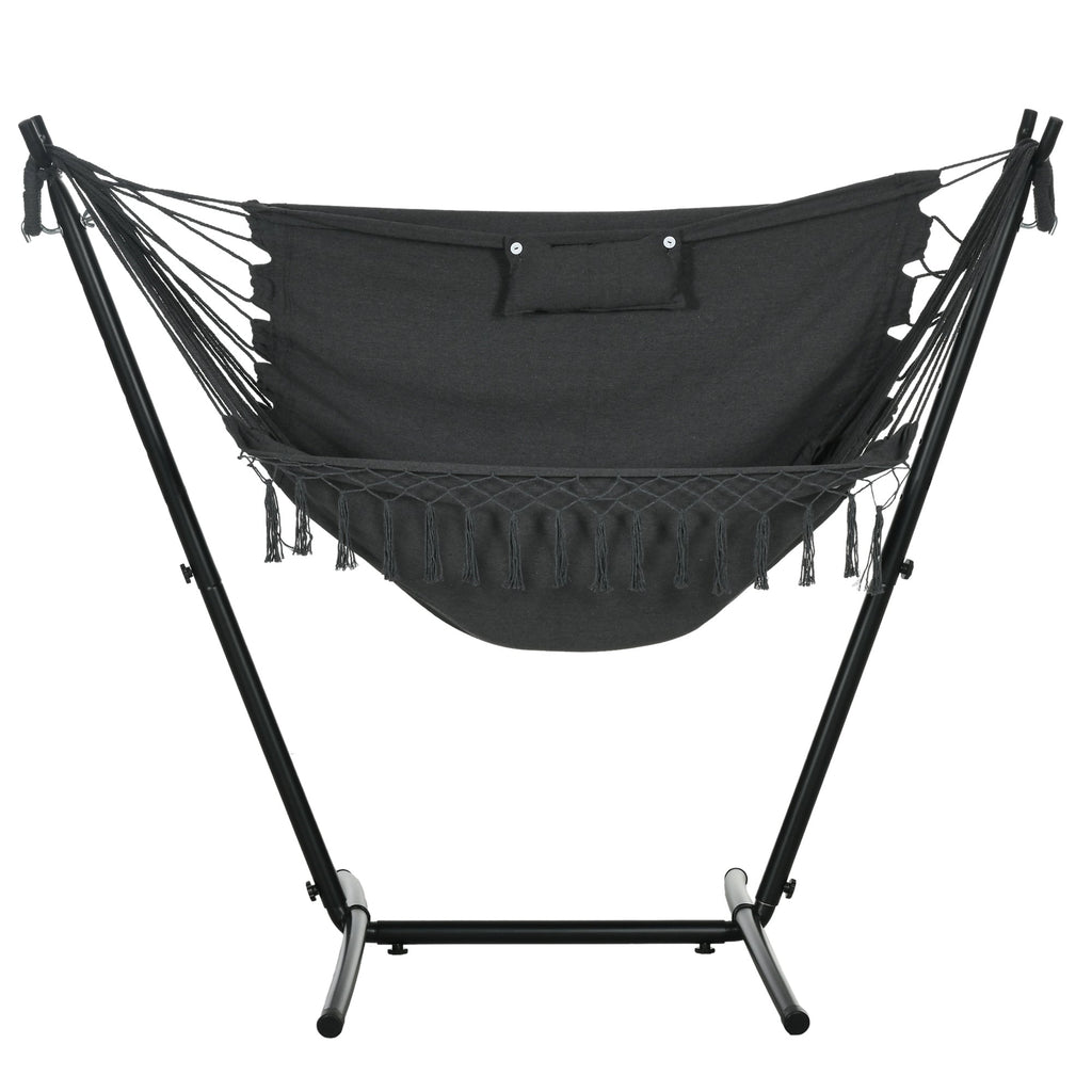 Patio Hammock Chair with Stand, Headrest and Side Pocket, Dark Grey