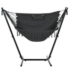Patio Hammock Chair with Stand, Headrest and Side Pocket, Dark Grey
