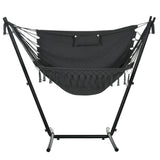 Patio Hammock Chair with Stand, Headrest and Side Pocket, Dark Grey