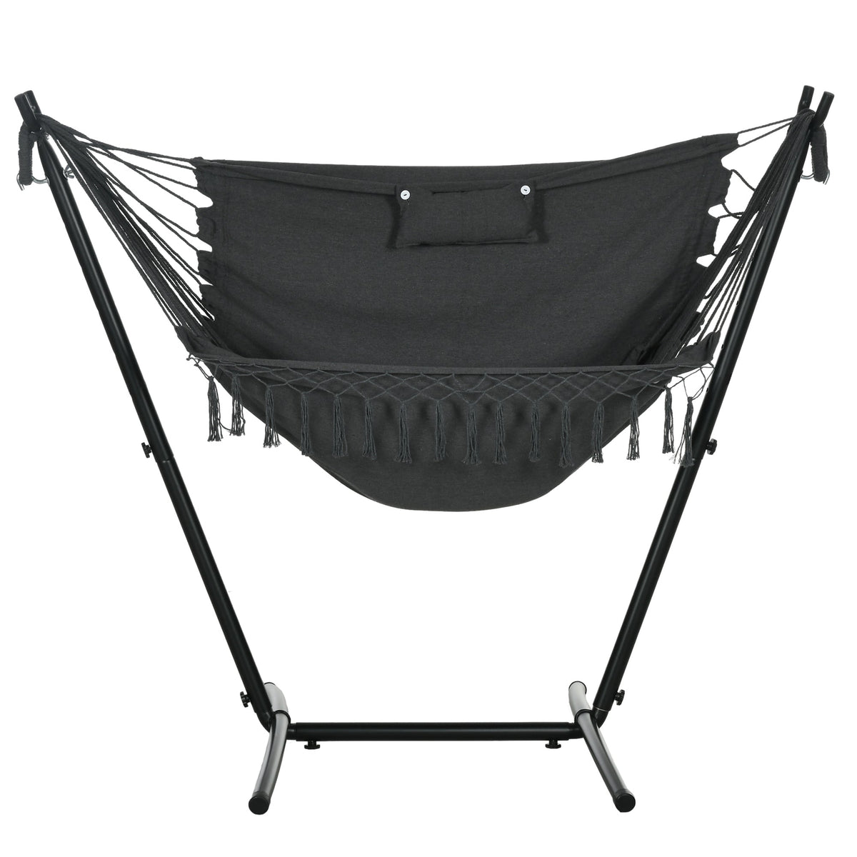 Patio Hammock Chair with Stand, Headrest and Side Pocket, Dark Grey