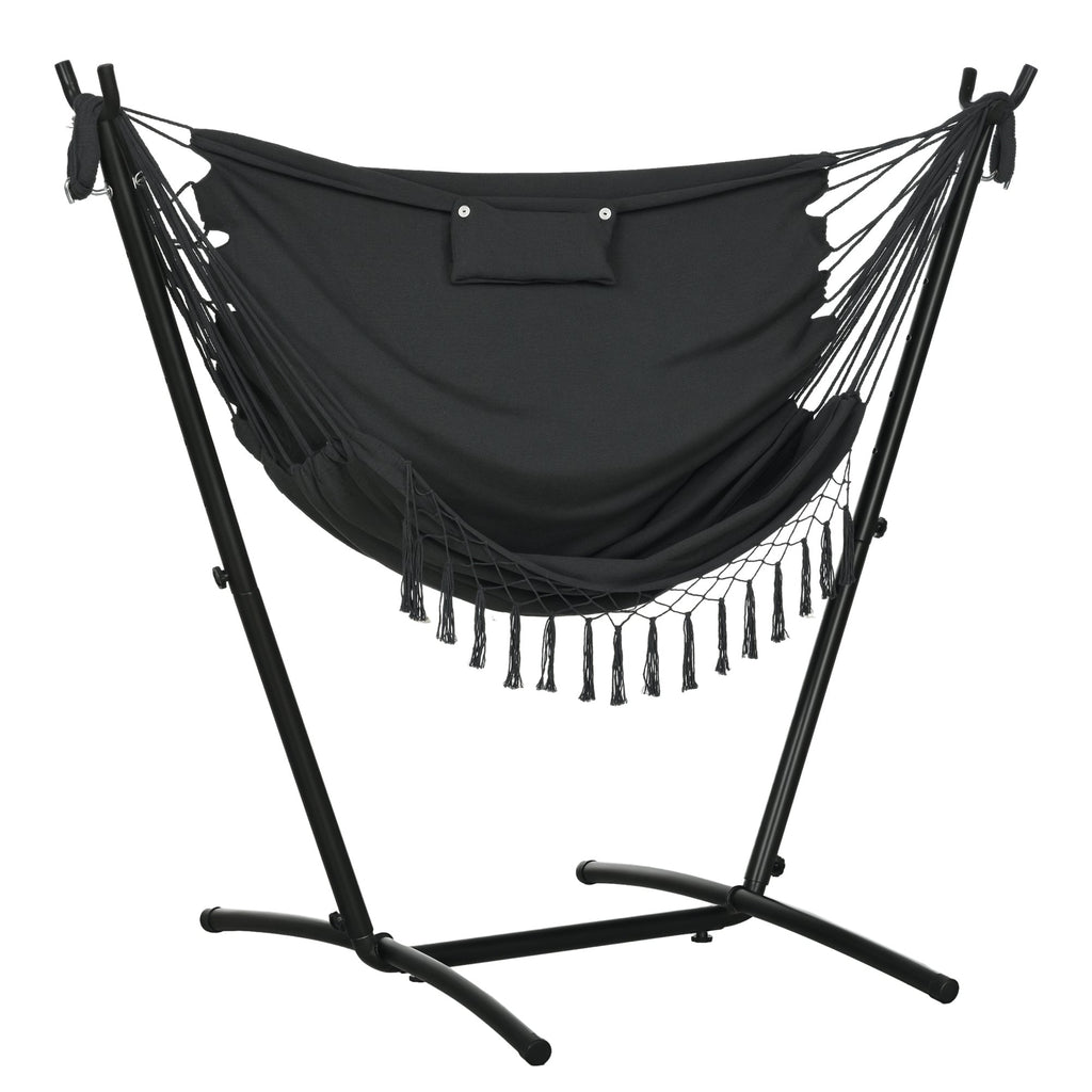 Patio Hammock Chair with Stand, Headrest and Side Pocket, Dark Grey