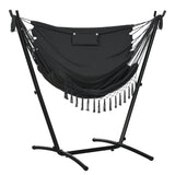 Patio Hammock Chair with Stand, Headrest and Side Pocket, Dark Grey