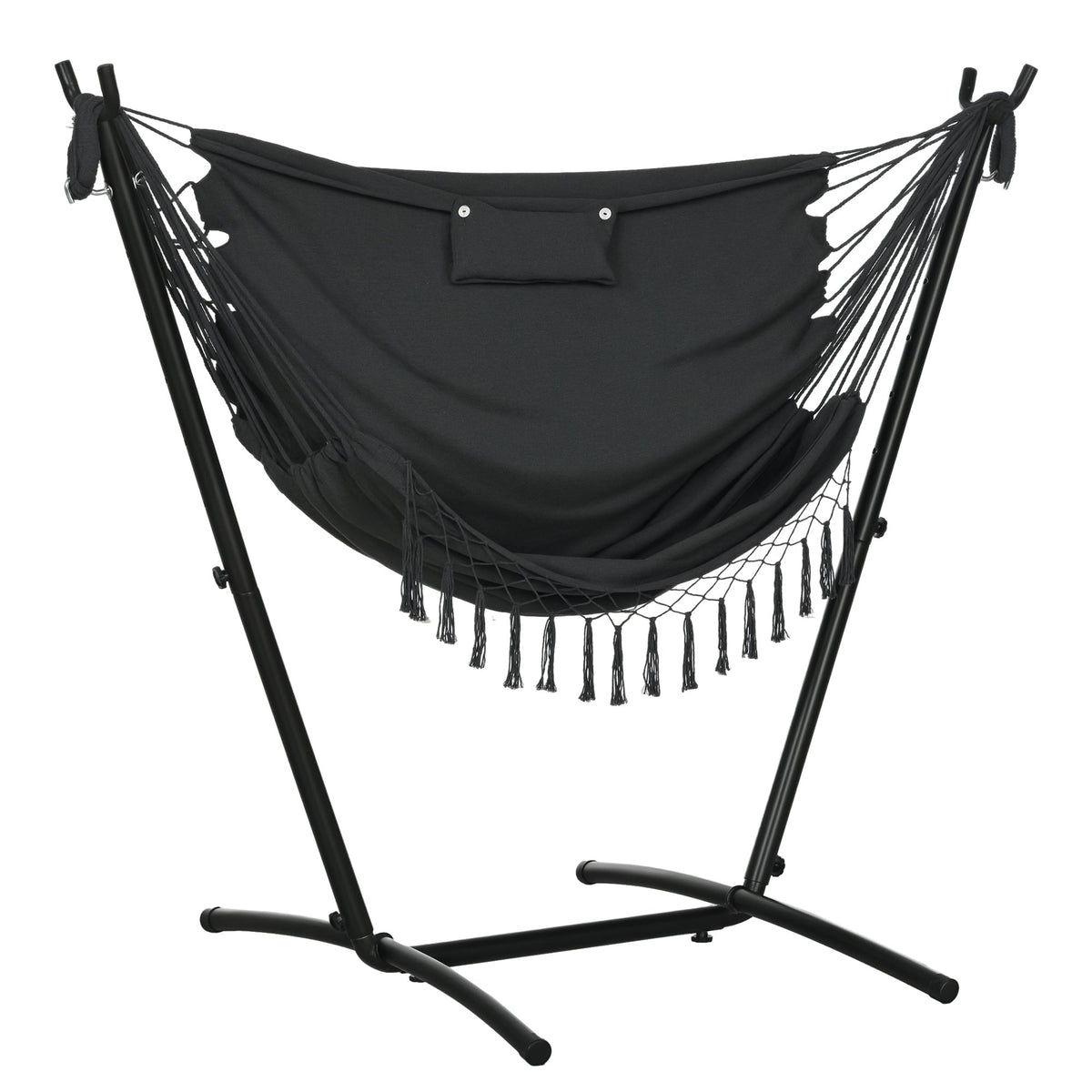 Patio Hammock Chair with Stand, Headrest and Side Pocket, Dark Grey