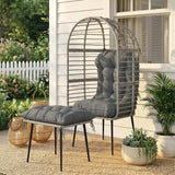 Standing PE Rattan Egg Chair with Footstool and Thick Cushions, Light Grey