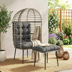 Standing PE Rattan Egg Chair with Footstool and Thick Cushions, Light Grey