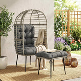 Standing PE Rattan Egg Chair with Footstool and Thick Cushions, Light Grey