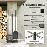 5-Piece Metal Fireplace Tool Set with Stand, Brush, Shovel, Poker & Tongs, Black