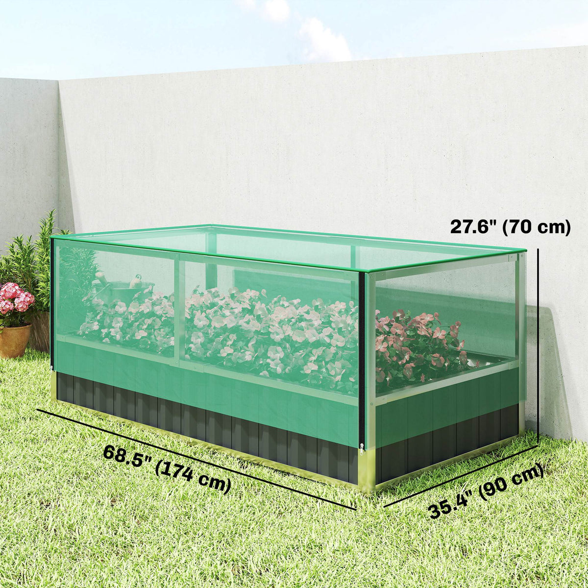5.7 x 3 x 2.3ft Steel Raised Garden Bed with Cover and Gloves, Dark Grey