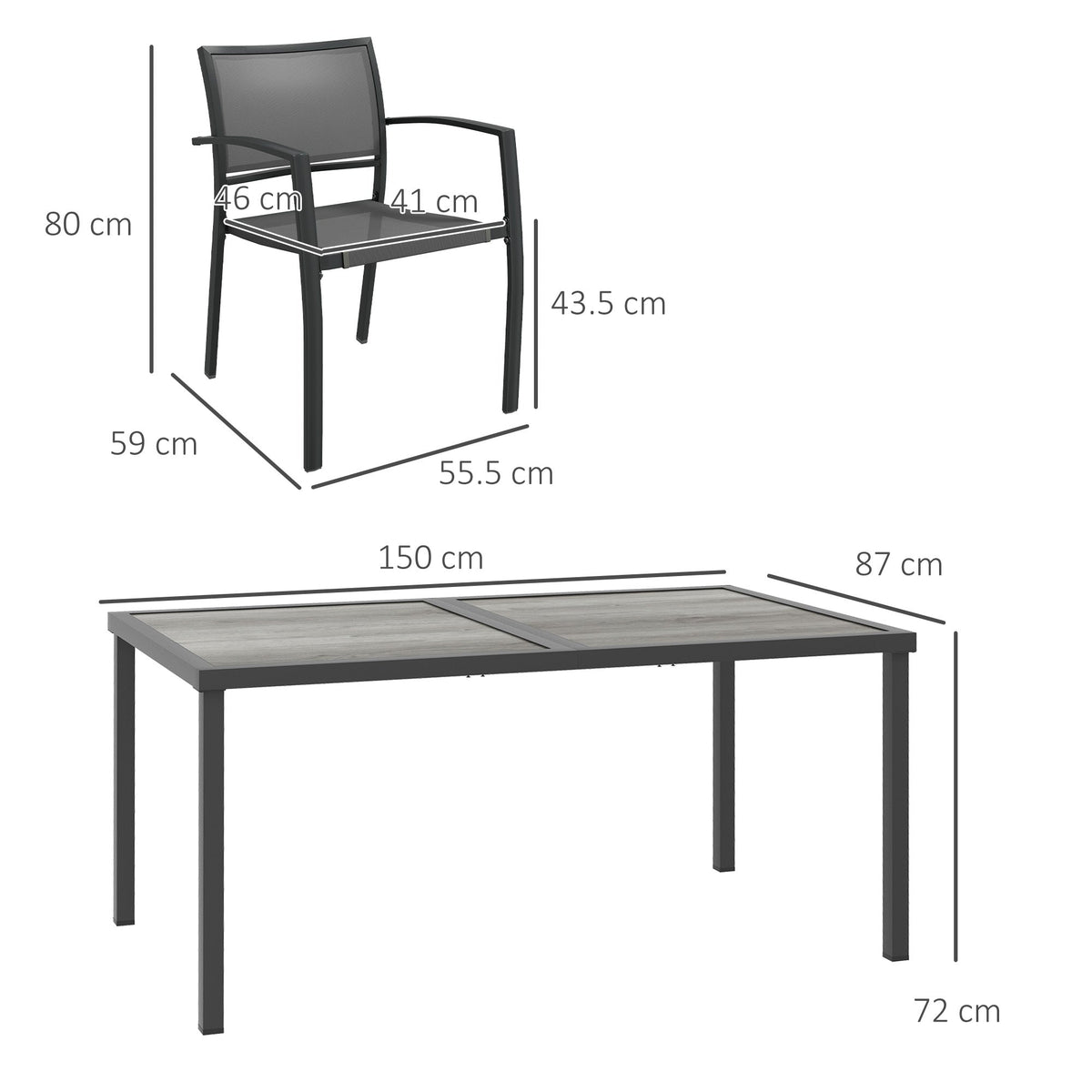 4 Seater Garden Dining Set with Stackable Armchairs, Grey