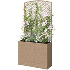 80 x 30 x 163 cm Rattan Raised Planter Box with Trellis and Liner, Light Grey