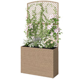 80 x 30 x 163 cm Rattan Raised Planter Box with Trellis and Liner, Light Grey