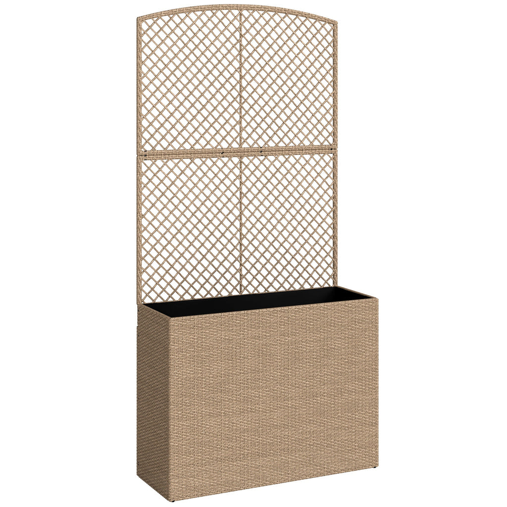 80 x 30 x 163 cm Rattan Raised Planter Box with Trellis and Liner, Light Grey