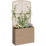 80 x 30 x 163 cm Rattan Raised Planter Box with Trellis and Liner, Light Grey
