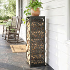 15 Inch Firewood Rack with Heavy-Duty Galvanized Steel Log Holder Featuring 4 Hooks & Adjustable Pads, Black