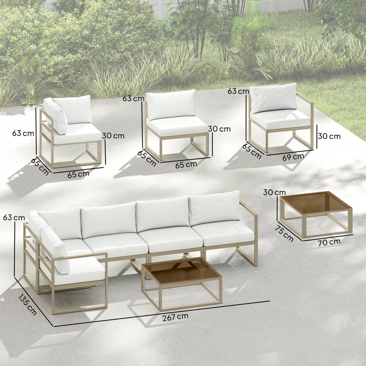 6 Seater Aluminium Garden Sofa Set with Coffee Table, White
