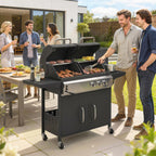 2+1 Burner Hybrid Dual Fuel BBQ Grill with Cabinet, Black