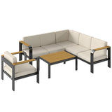 3-Piece Garden Corner Sofa Set with Aluminum Frame and Olefin Cushions, Beige