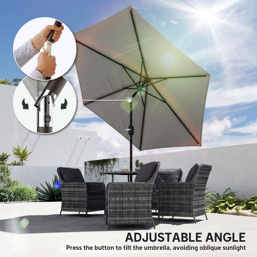 2.6 m Garden Parasol with Tilt, Crank, Vent & Aluminium Pole, Light Grey