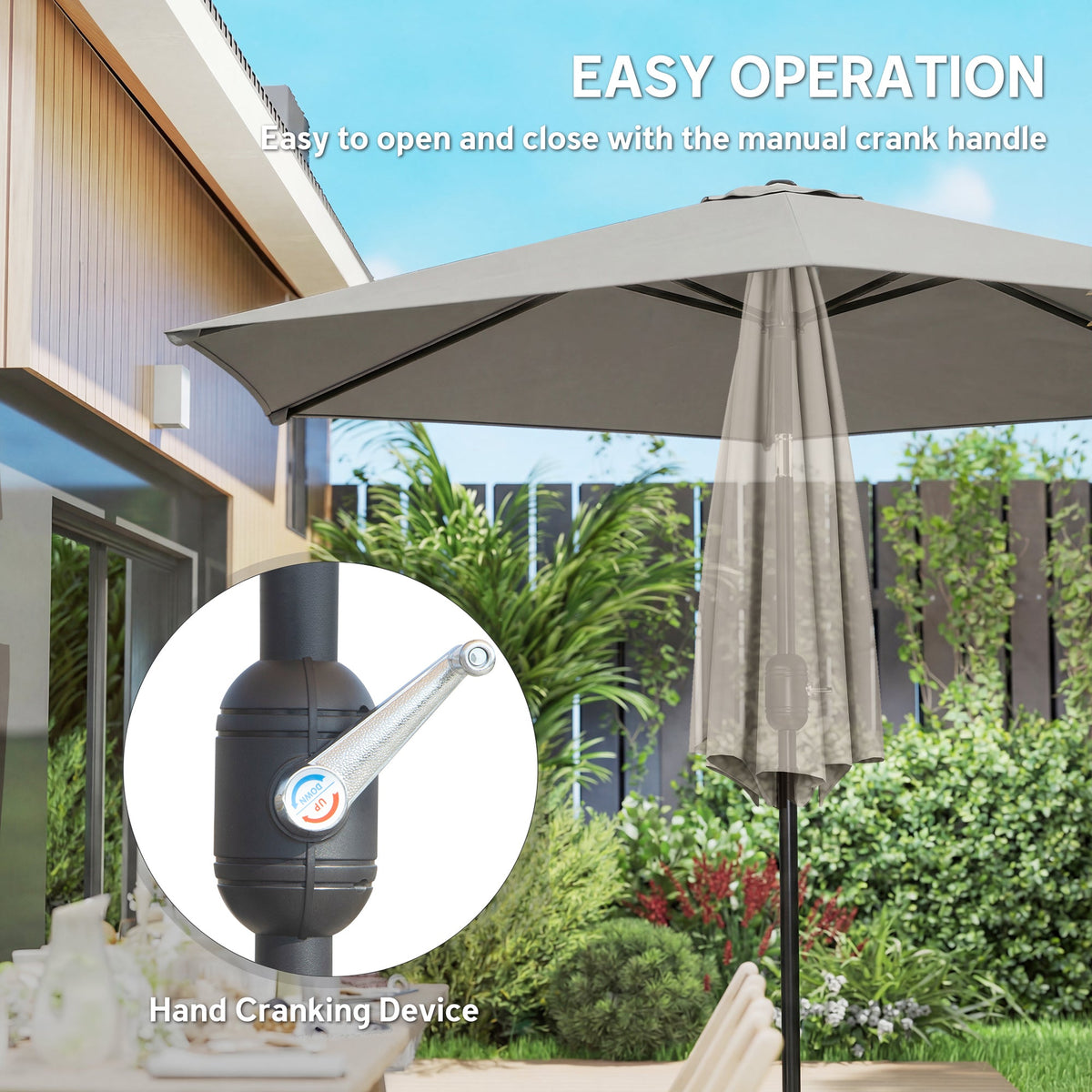2.6 m Garden Parasol with Tilt, Crank, Vent & Aluminium Pole, Light Grey