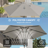 2.6 m Garden Parasol with Tilt, Crank, Vent & Aluminium Pole, Light Grey