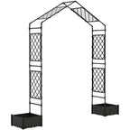 7.3ft Garden Arch with 2 Planter Boxes for Climbing Plants, Black