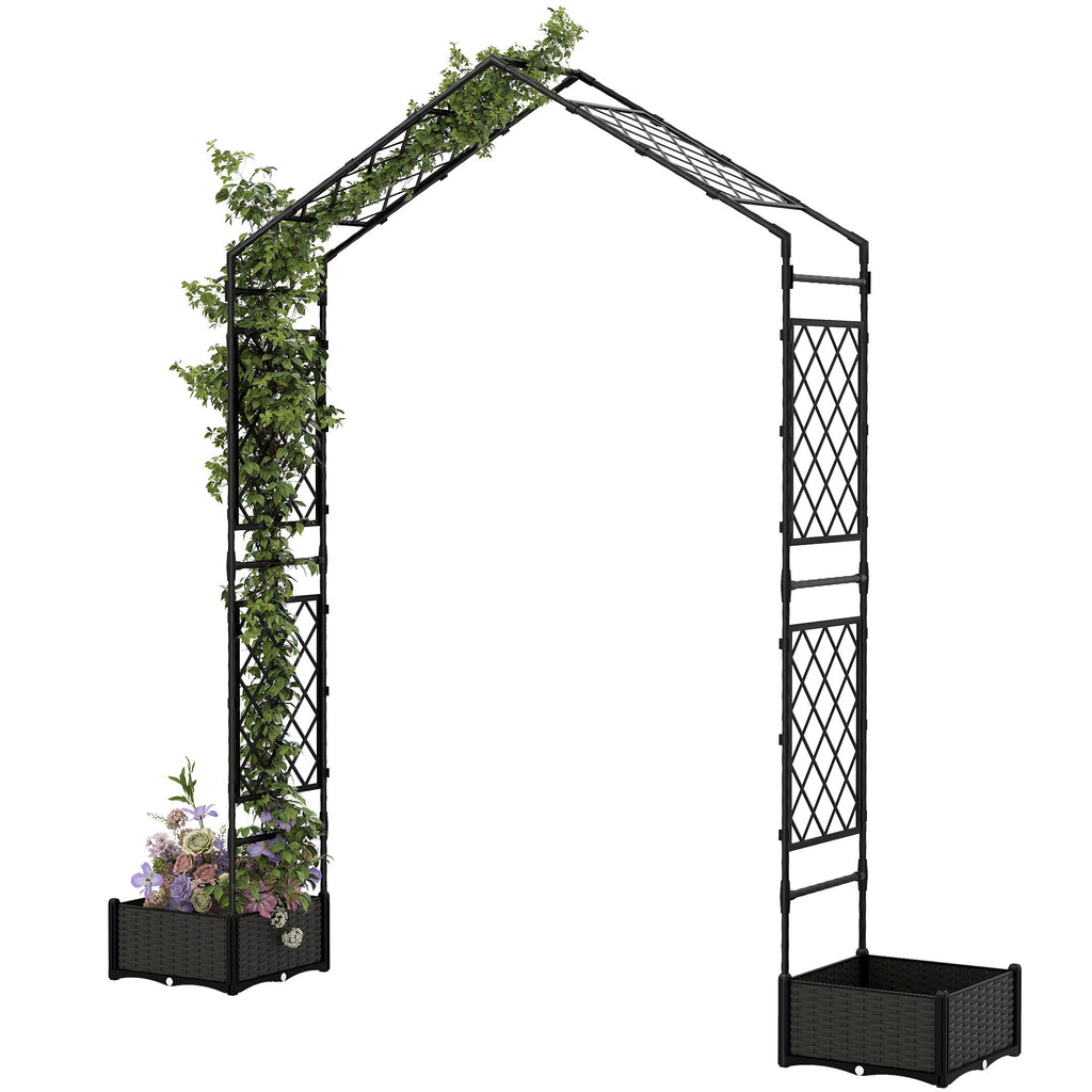 7.3ft Garden Arch with 2 Planter Boxes for Climbing Plants, Black
