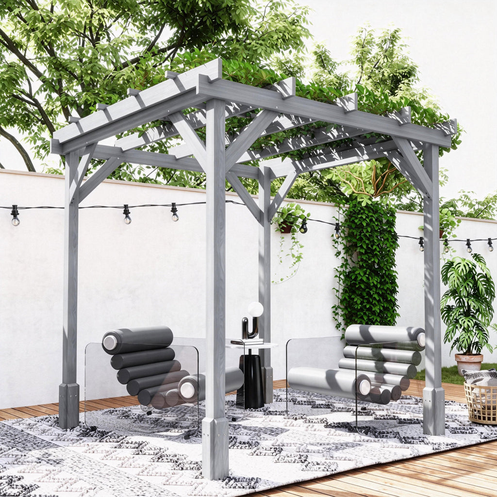 PerArbor 2 x 2m Wooden Pergola Kit with Stable Frame for Climbing Vines, Grey