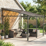 4 x 3 m Metal Lean-to Pergola with Polycarbonate Roof, Brown