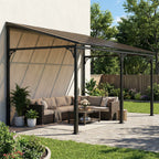 4 x 3 m Metal Lean-to Pergola with Polycarbonate Roof, Brown