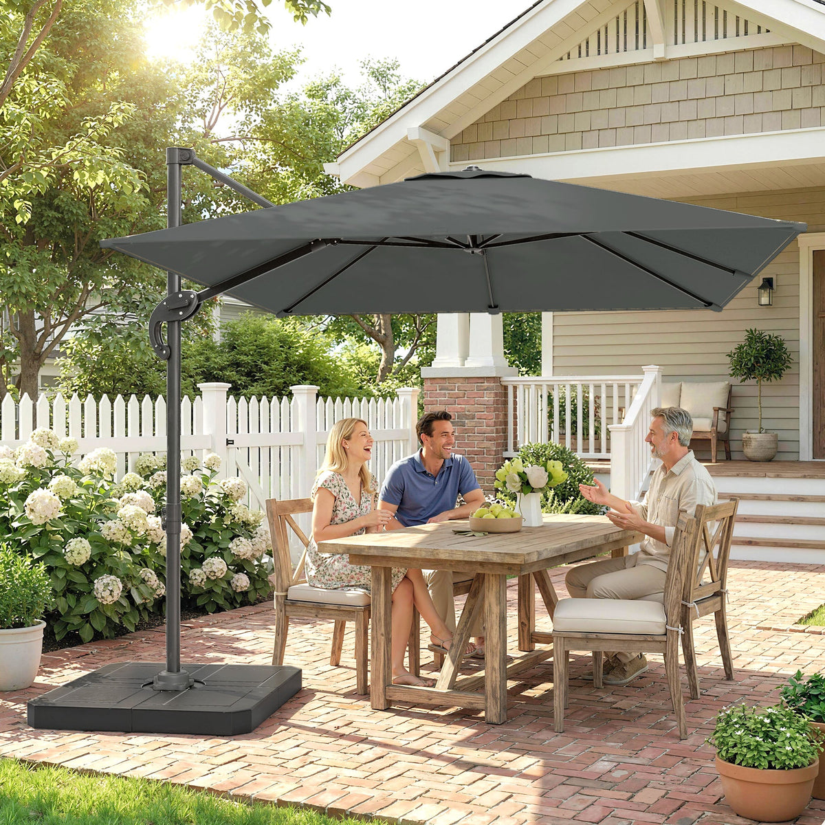 8' x 8' Cantilever Patio Umbrella with Base Weights, Dark Grey