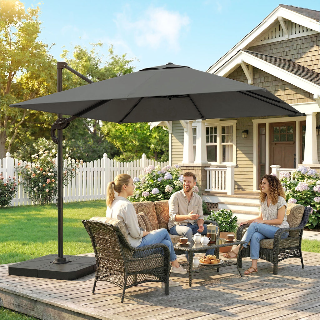 8' x 8' Cantilever Patio Umbrella with Base Weights, Dark Grey