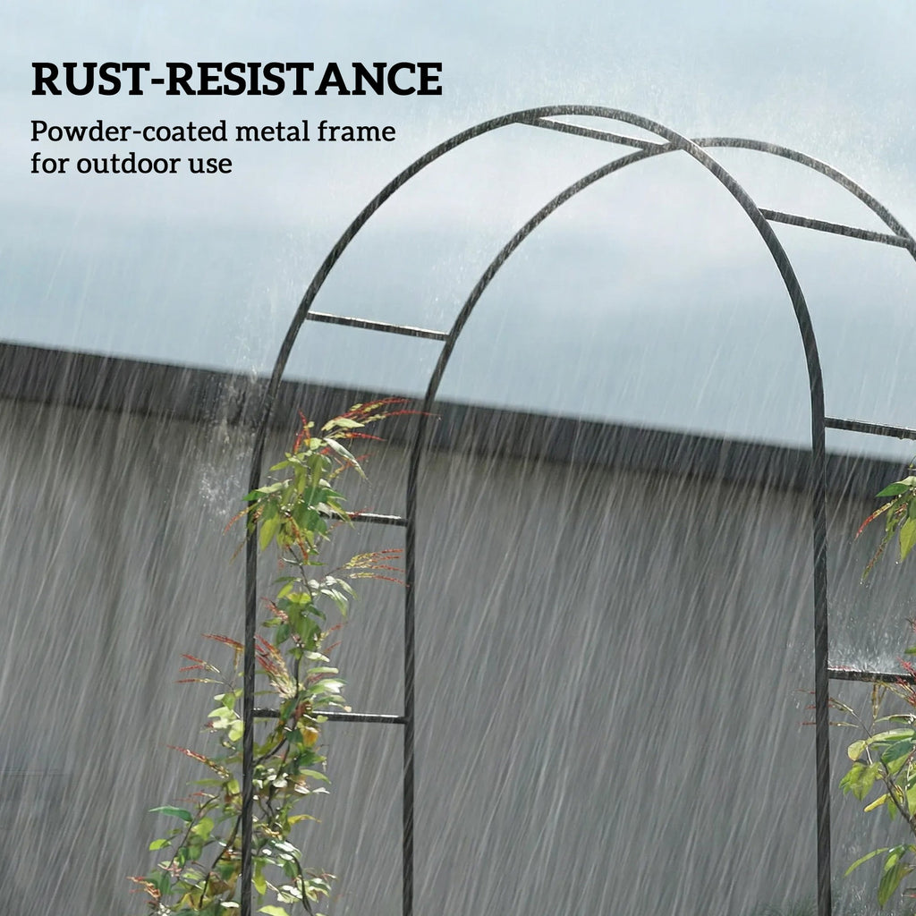 8 ft Steel Garden Arch Trellis with Base, Black
