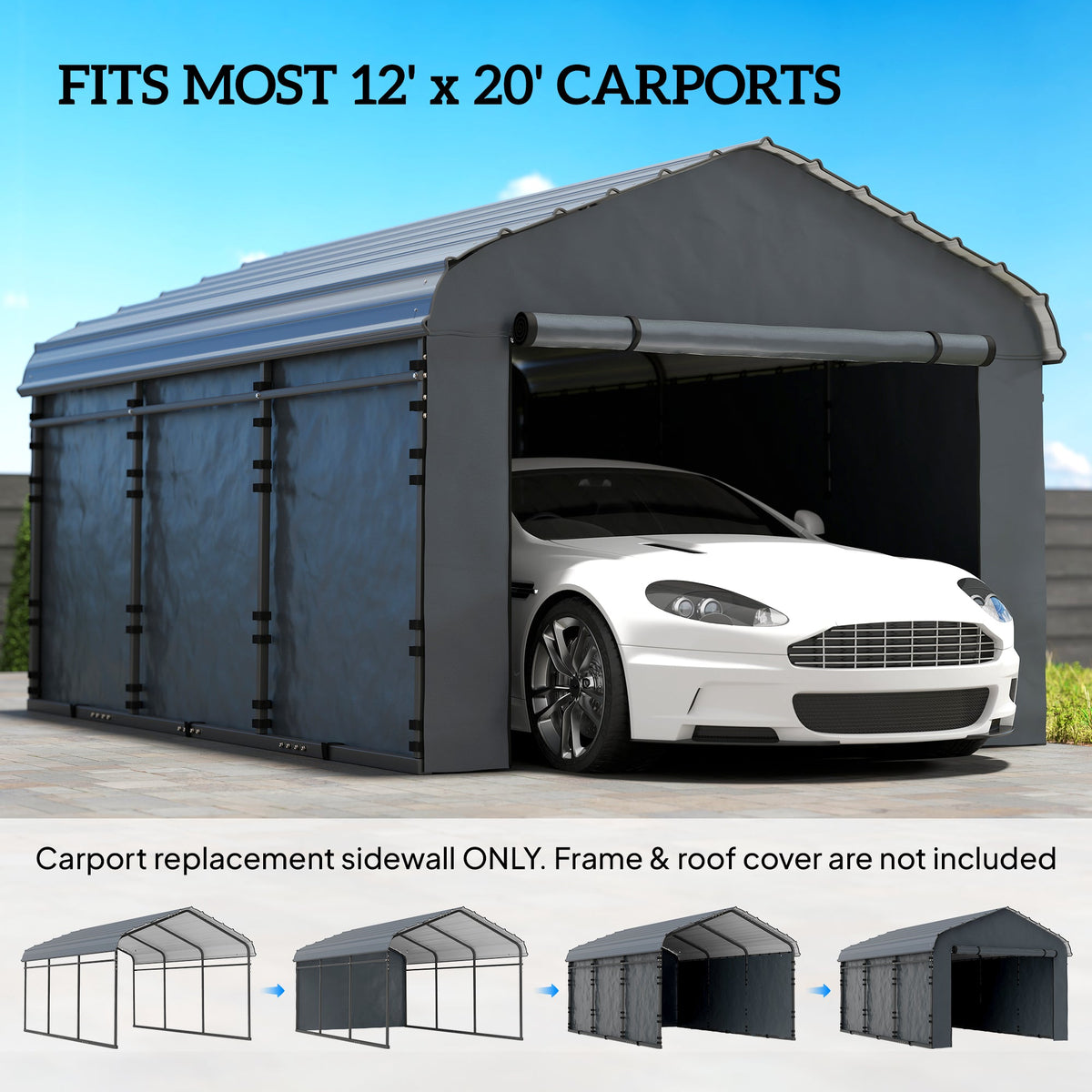 Carport Sidewall Panels Set of 4 for 12' x 20' Carports, Dark Gray