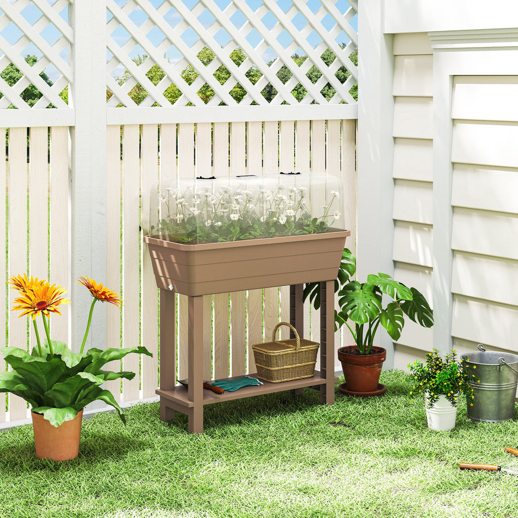41L Self-Watering Raised Garden Bed with Lid and Shelf, Brown